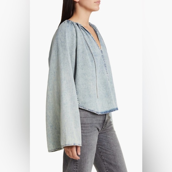 Frame Denim NWT S Aries Tie-Neck Denim Top - Picture 3 of 6